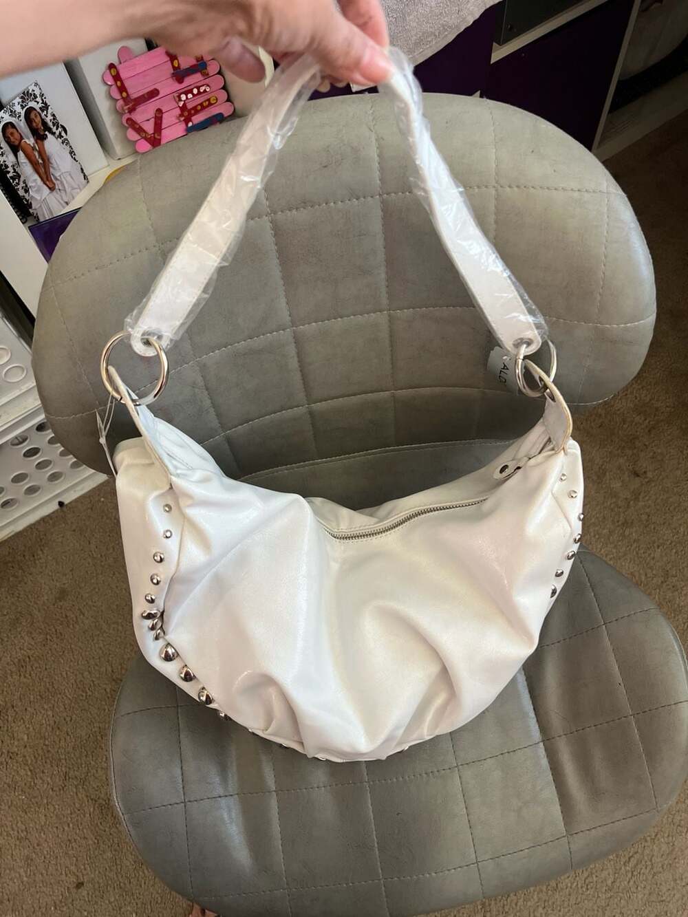 NWT ALDO White Studded Slouchy Underarm Shoulder Bag